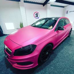Pink Mercedes A class car wrapping chichester