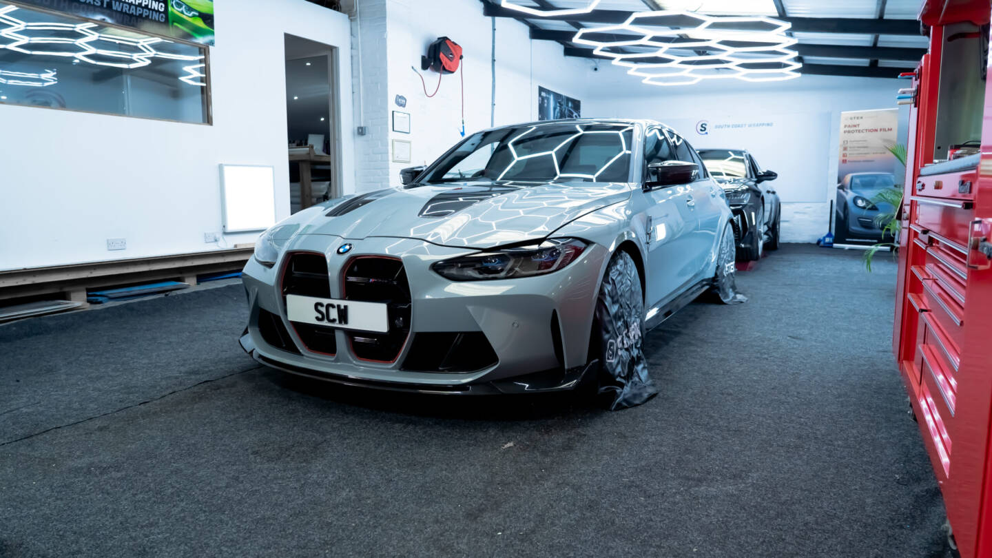 BMW M3 with front end paint protection film