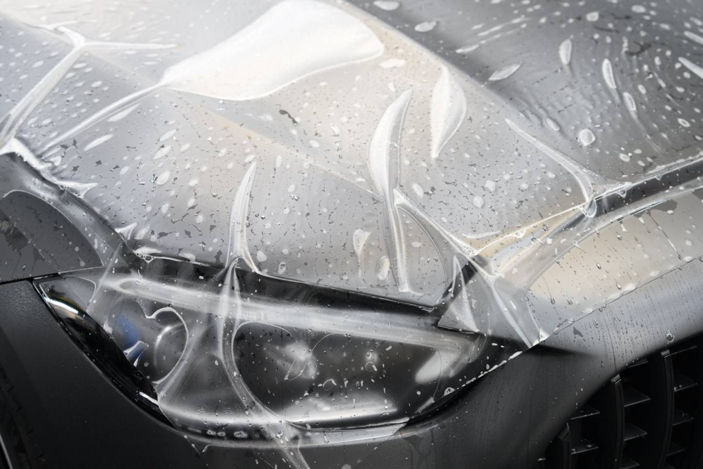 Clear paint protection film and application solution on a body panel