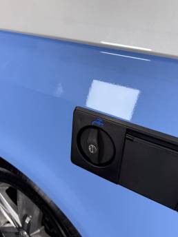 Blue VW Transporter side panel and fuel flap