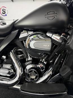 Harley-Davidson matte black tank and engine detail