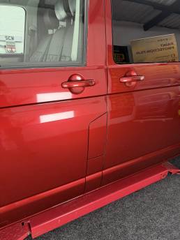 Red VW Transporter sliding door and lower side panel